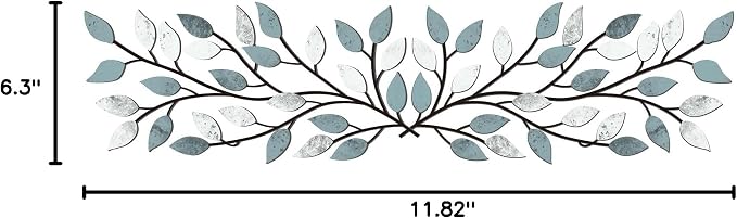 Hotop 2 Pieces Metal Tree Leaf Wall Decor Vine Olive Branch Leaf Wall Art Wrought Iron Scroll Sculptures Above the Bed, Living Room, Outdoor Decoration(Fresh Style,Fresh Color)