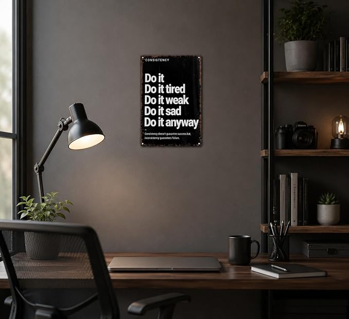 Do It Anyway Motivational Metal Sign, Black White Consistency Quote Wall Decor, Inspirational Resilience Plaque for Home Gym Office Workout Room Man Cave Dorm Decor 8x12 Inch