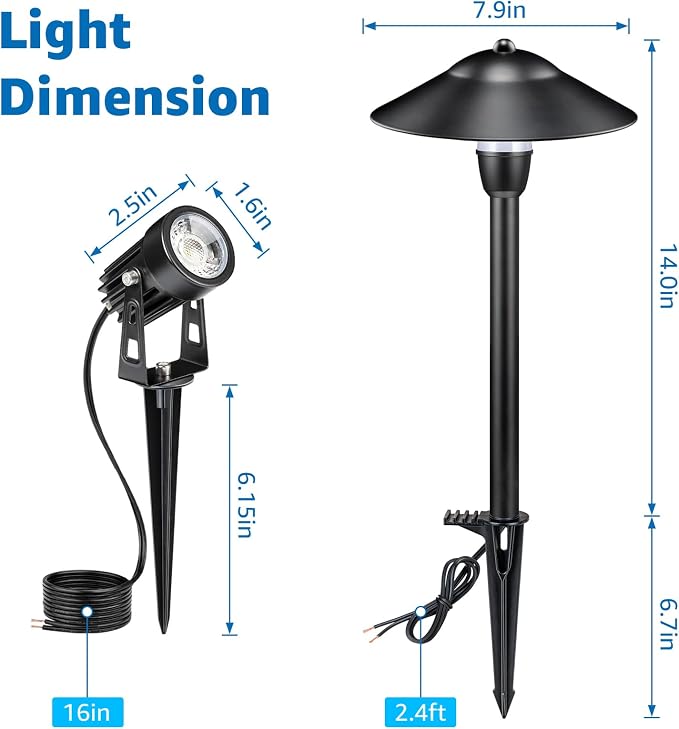 SUNVIE All-in-One LED Low Voltage Landscape Lighting Kit 6 Pathway Lights 2 Spotlights with 60W Photocell Transformer 100FT Wire for Path&Garden, Aluminum, ETL Listed, Dusk to Dawn, Waterproof, 3000K