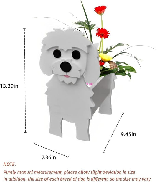 Maltese Dog Planter Pots, 9.45x 7.36 x 13.39 Inches | Dog Flower Pot, Cute Animal Shaped Plant Pot, Gifts for Women & Pet Lovers, Indoor Outdoor Garden Home Office Decor