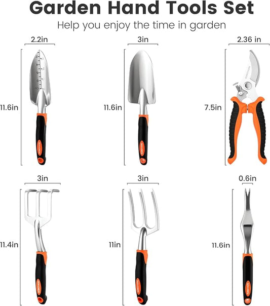 6-Piece Gardening Tools Set, Includes Trowel, Pruning Shear, Cultivator & More for Indoor Outdoor Plant Care, Aluminum Alloy Garden Kit with Ergonomic Non-Slip Handles
