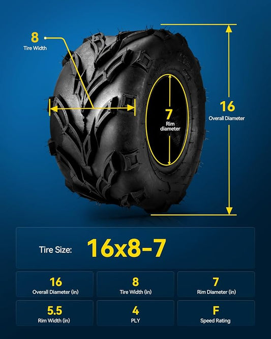 PHILTOP 16x8-7 ATV UTV Tires, 4-Ply Super Mud 16x8-7 ATV All-Terrain Tire for Riding Mowers, Golf Carts, Off-Road,2 Pcs,Tubeless (Z-120)