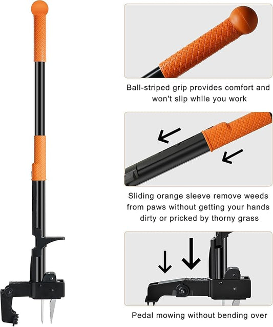Weed Puller Tool Stand-Up - 40" Long Handle Weed Picker with Leaf Bag, 4 Claws Stainless Steel & Foldable Foot Board, Easy Weeding Removal, No Bending