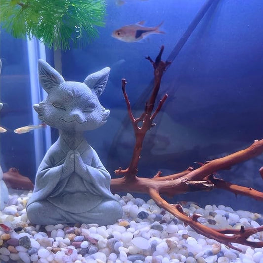 livelyfish Meditating Buddha Fox Statue Aquarium Zen Statue Yoga Animal Figurines Sandstone Sculpture for Fish Tank Garden Tabletop Decor, S1