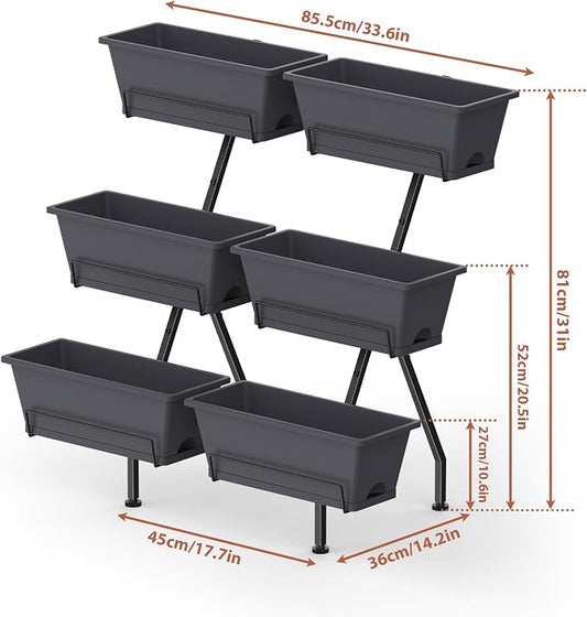 ETELI Vertical Raised Garden Bed 3 Tier Garden Planter Indoor Outdoor Herb Planter with 6 Removable Boxes Standing Garden Planter with Drainage Holes Elevated Raised Bed for Patio Balcony Porch, Grey