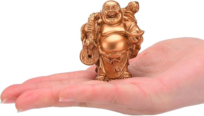 6Pcs 2.5'' Gold Resin Laughing Buddha Figurines, Tabletop Lucky Decor | Lucky Happy Maitreya Buddha Statue, Flower Pot Statue, Home Office Desk Decor, Fengshui Collection Gift Ornaments