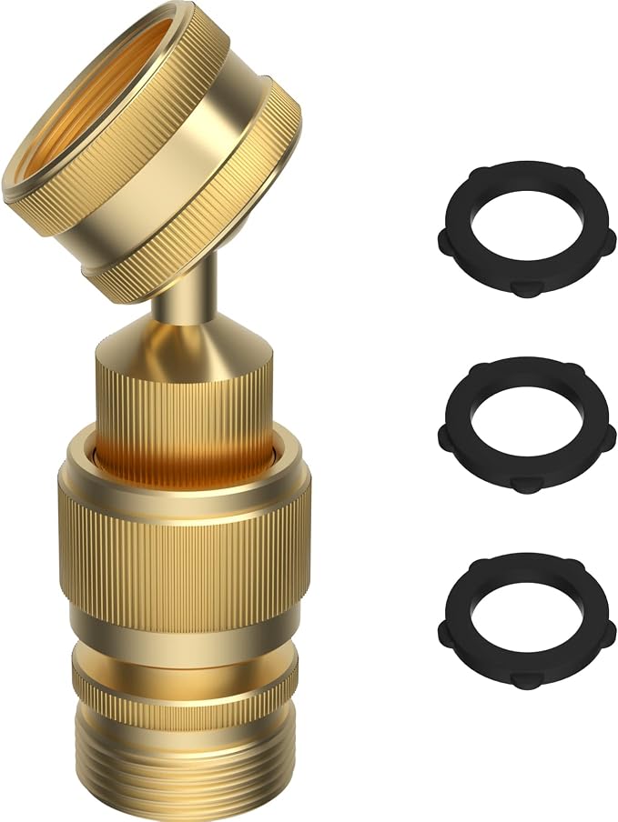 Swivel All-Metal Garden Hose Adapter, Solid Brass 3/4" Pipe Quick Connector | Male Female Flexible Pipe Kink Protector, Easy to Connect and Lock, Connect Outdoor Faucet to Garden Hose
