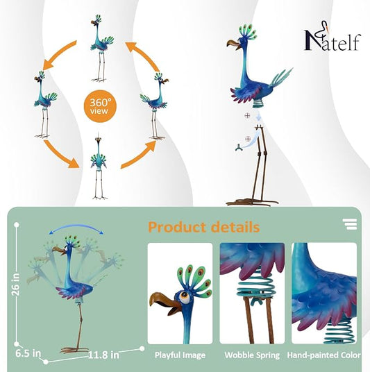 Natelf Metal Outdoor Peacock Statue Bird Decor 26in Tall | Large Garden Standing Sculpture, For Yard Patio Porch Home, For Women Mom Grandma