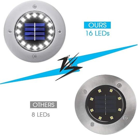 NFESOLAR Solar Ground Lights Outdoor with 16 LEDs Higher Brightness | IP65 Waterproof, Stainless Steel Shell, Auto ON/OFF, Wire-Free for Yard Garden Pathway - White 8 Pack