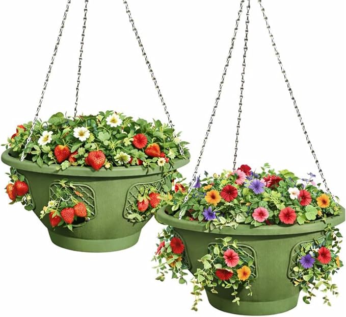Ultimate Hanging Baskets - Strawberry, Tomato, Flower, and Herb Outdoor Planters - Use Garden Pots for Growing Plants Outside On A Deck, Fence, or Balcony (20, Sagebrush Green)