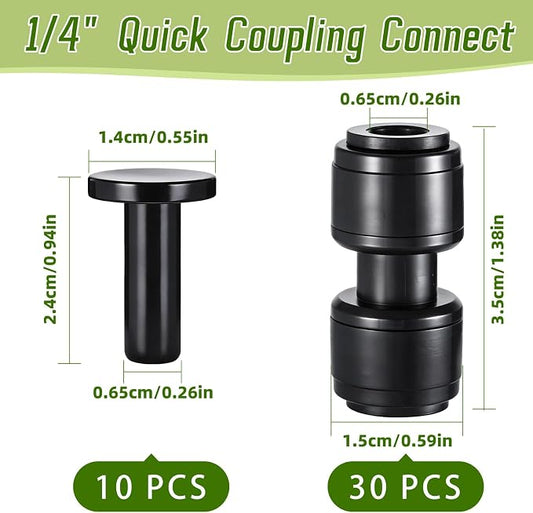30 PCS Quick Connect 1/4" Drip Irrigation Coupling Fitting,Push-to-Connect Straight Coupler Connectors for 1/4" Irrigation Tubing with 10PCS End Plugs,Hose Connectors for Drip Irrigation System