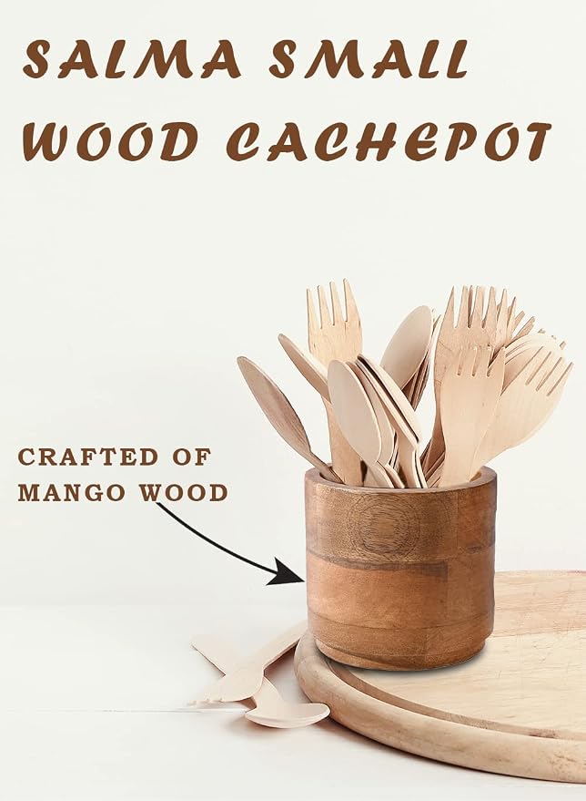 Serene Spaces Living Mango Wood Cachepot, Natural Wooden Pot for Faux Flowers & Plants, Potted Indoor Plants, Home, Office, Restaurant Decor, Coffee Table, Countertop Display (Small - Pack of 6)