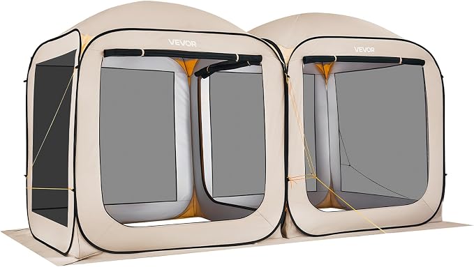 VEVOR Pop up Screen House Tent, 12 x 6 ft, 2 in 1 Screen Gazebo, Portable Screened in Canopy with Carry Bag, Netting Sides, Ground Stakes, for Garden, Patio, Backyard, and Outdoor Activities, Beige