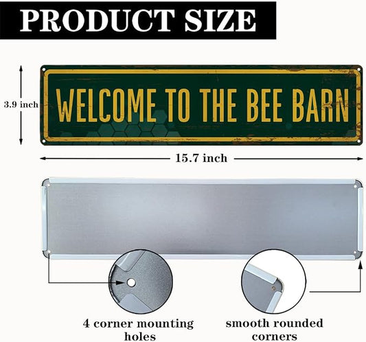 Garden Metal Tin Sign, Welcome to the Bee Barn Sign, Rustic Garden Decor, for Yard Fence Door Porch, Outdoor Gardens Decoration, Ideal for Bee Lovers, 15.7 x 3.9 Inches