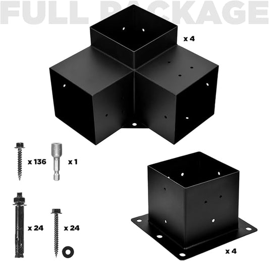 Pergola Bracket, 3-Way Pergola Right Angle Bracket, Raised Wood Bracket for 6"x6" (Inner Dimensions: 5.5"x5.5") Wooden Beam, Pergola, Garden, Gazebo,... (Set 8)