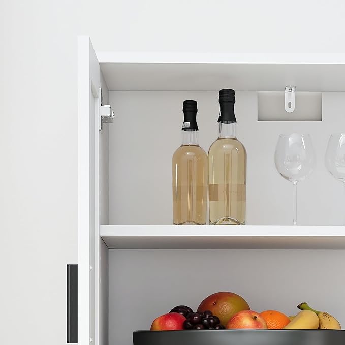 Farmhouse Storage Cabinet with 4 Door, Kitchen Pantry Storage with 4 Adjustable Shelves Wooden Cupboard for Kitchen, Dining Room, Living Room, Bathroom (White)