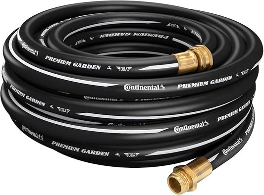 Continental Premium Garden Black Heavy Duty Cold Water Garden Hose, 5/8in Inside Diameter x 50ft Length, Male x Female Garden Hose Thread