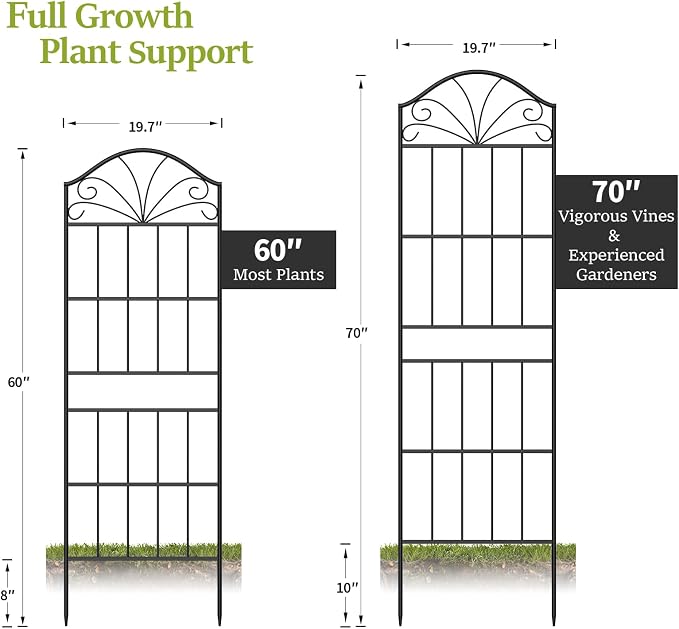 VOXOR Metal Trellis for Climbing Plants Outdoor, 60 * 19.7 Inch Tall Garden Trellis with Black Rustproof Coating, Decorative Rose Trellis for Climbing Roses, Vines, and Flowers, 2 Pack