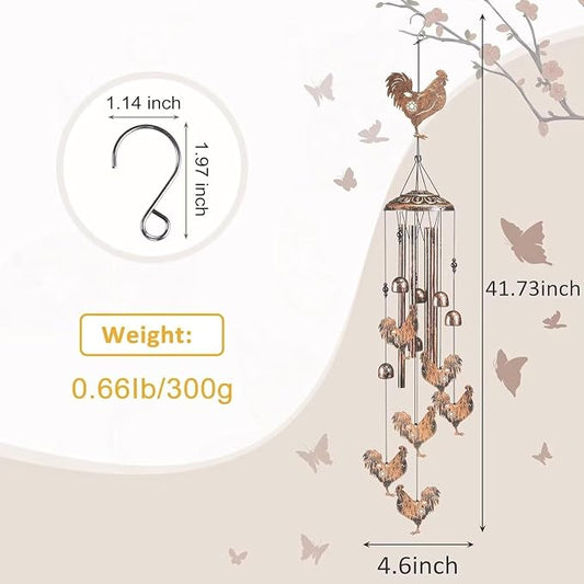 Chicken Wind Chimes for Outside,Gardening Gifts for Chicken Lover,Women,Men,Mom,Birthday Party Decorations,Memorial Gifts,Wind Chimes Outdoors,Indoors,Room,Home,Garden,Patio,Yard,Rooster Decor