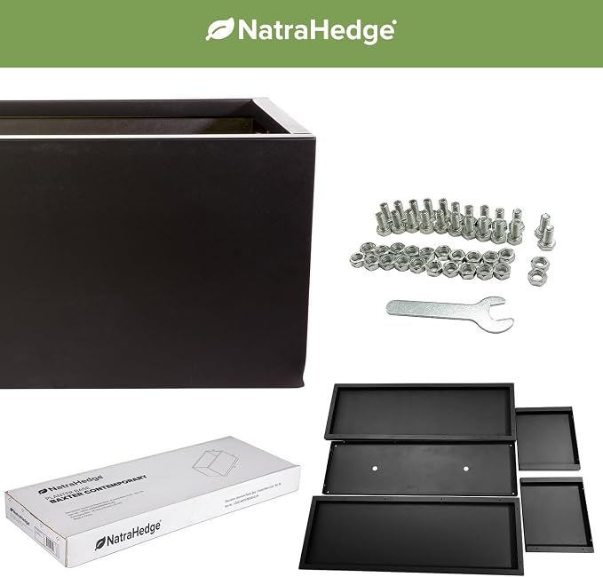 NatraHedge Hampton Wooden Planter Box (44"" Lx15 Wx15 H) Black-Aluminum | (Black Aluminum) Classic Indoor and Outdoor Rectangular Garden Use for Patio Yard Greenhouse Vegatable Flowers and Herb