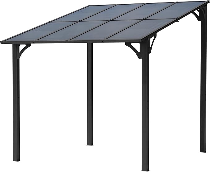 Shintenchi 10’x 8’ Gazebo for Patio on Clearance,Hard Top Lean to Gazebo Pergola with UV Protection Roof,Large Wall-Mounted Heavy Duty Awnings for Patio, Decks, Backyard and More