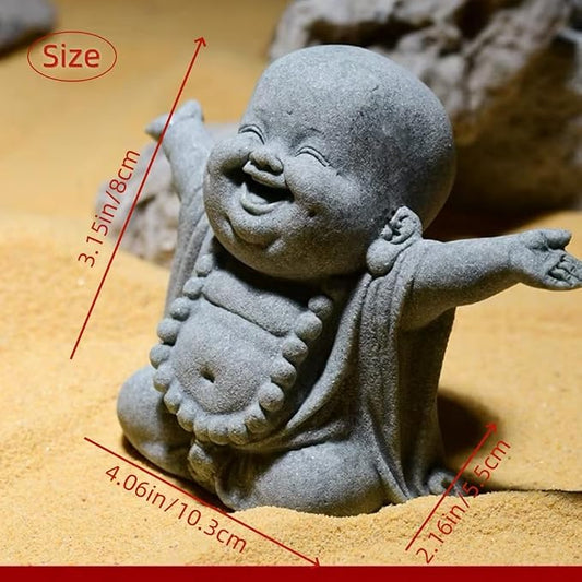 Buddha Sandstone Statues Zen Monk Buddha Statue Praying Monk Sandstone Figurine Ornaments for Indoor Meditation Rooms,Bonsai Micro Landscape Decor Fish Tank Aquarium Decoration (Laughing Buddha)