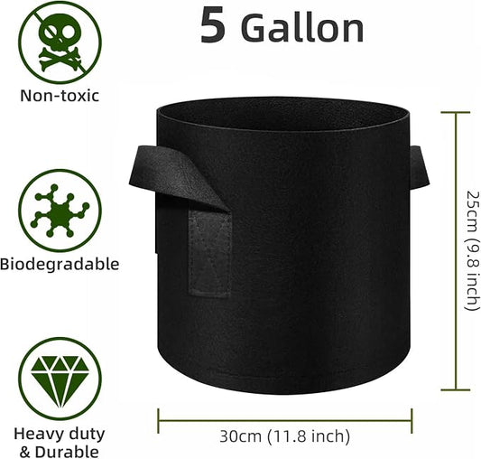 24 Pack 5 Gallon Plant Grow Bags, Thickened Nonwoven Fabric Pots with Handles, Vegetable Planter Bags Containers, Cloth Planters for Garden Vegetable/Flower/Plant/Fruits Outdoor (Black)