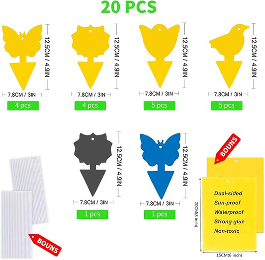 Fruit Fly Traps for Indoors,20pcs Yellow Sticky Fly Traps,Gnat Traps,Bugs Catcher for House Outdoor, Bonus 4 Fly Paper Tubes Home Office (Yellow)