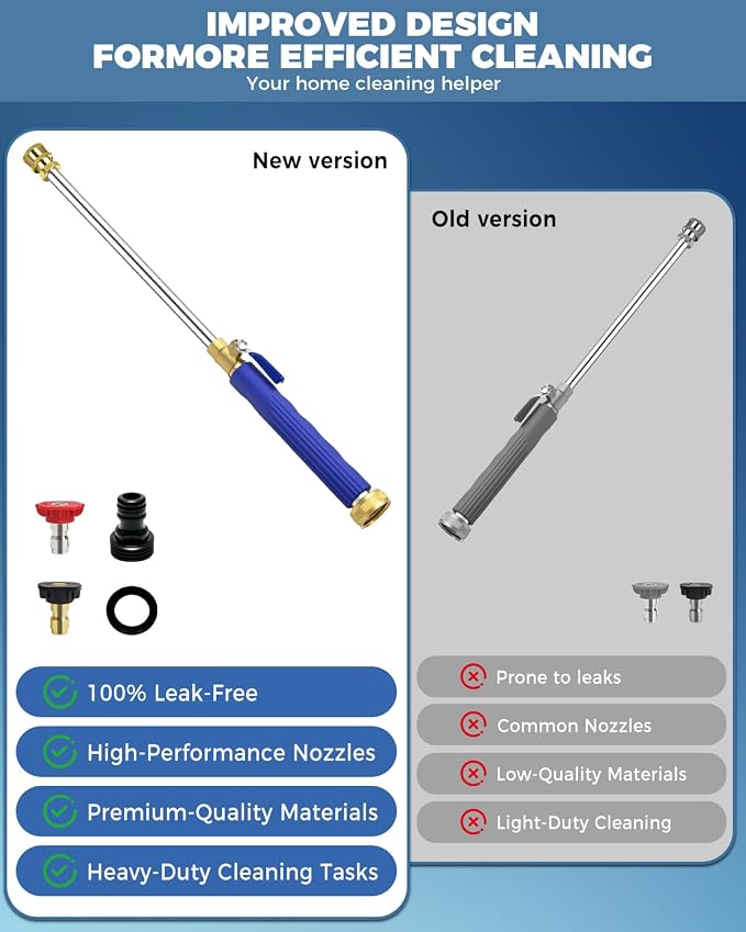 Jet Nozzle Power Washer for Garden Hose with 2 Different Nozzles and Quick Connectors, 2026 Upgrade 17 inch 2-In-1 High Pressure Wand for Patio Car Pet Garden Outdoor Cleaning (Blue)