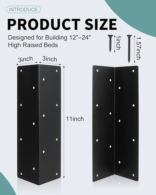 12 Pcs 11" x 3" x 3" Metal Raised Garden Bed Corner Brackets | Rust-Resistant Raised Bed Corner Brackets for 12"-24" Wood Planter Box, Flower Beds, Vegetable Gardens, Furniture & Sand Box
