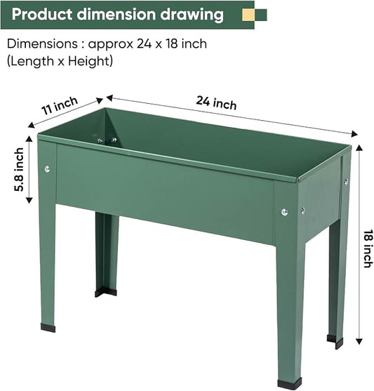 Raised Garden Bed, Elevated Planter Green Metal Plant Box with Legs Standing Garden Stand Drainage Holes Green