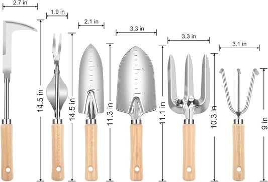 Weed Puller Tool, 6 Piece Stainless Steel Heavy Duty Weeding Tool, Weed Puller, Crack Weeder Tool, Weed Remover Tool with Ergonomic Wooden Handle, Gardening Gifts for Women