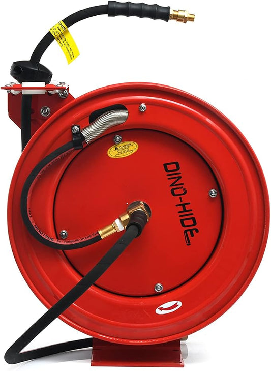 RMX Dino-Hide - Heavy-Duty Retractable Hose Reel w/Wrapped Finish Rubber Air Hose (3/8" x 50' w/ 18 Ga. Reel)