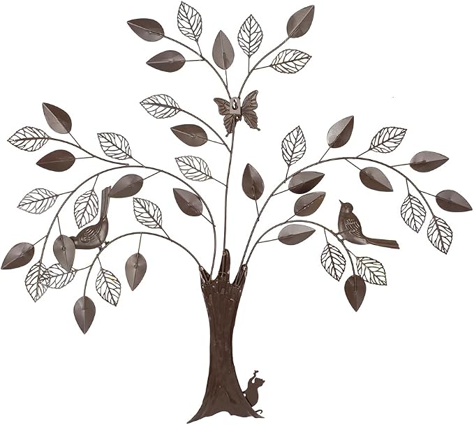dreamskip 25" Tree of Life Metal Wall Art with Colorful Leaves and Birds, Large Metal Tree Wall Decor Sculpture Outdoor Indoor, Living Room, Patio, Fence, Bedroom, Garden Decoration