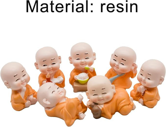 7Pcs Baby Buddha Statues 1 inch Little Monk Figurines for DIY Zen Garden Car Dashboard Office Tabletop Shelf Home Decoration