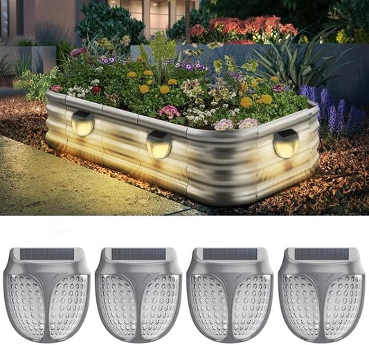 Raised Garden Bed Solar Lights Magnetic, IPX4 Waterproof Solar Lights Outdoor Dusk to Dawn, Solar Powered Garden Lights for Planter Raised Beds, 4 Pack