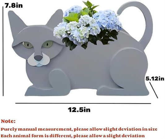 British Short Cat Planter, 12.5 x 5.12 x 7.8 Inches | Dog Flower Pot, Cute Animal Shaped Plant Pot, Gifts for Women & Pet Lovers, Indoor Outdoor Garden Home Office Decor