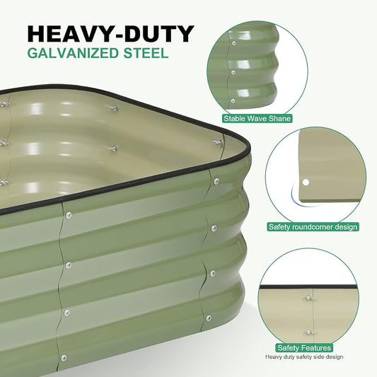 1MORE Raised Garden Bed -4X2X1 Galvanized Planter Box for Outdoor Gardening,3 in 1 Modular Raised Bed Kit with Protective Tape, Gloves for Herb,Ideal for Vegetables and Plants.Green-1Pack