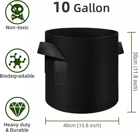 24 Pack 10 Gallon Plant Grow Bags, Thickened Nonwoven Fabric Pots with Handles, Vegetable Planter Bags Containers, Cloth Planters for Garden Vegetable/Flower/Plant/Fruits Outdoor (Black)