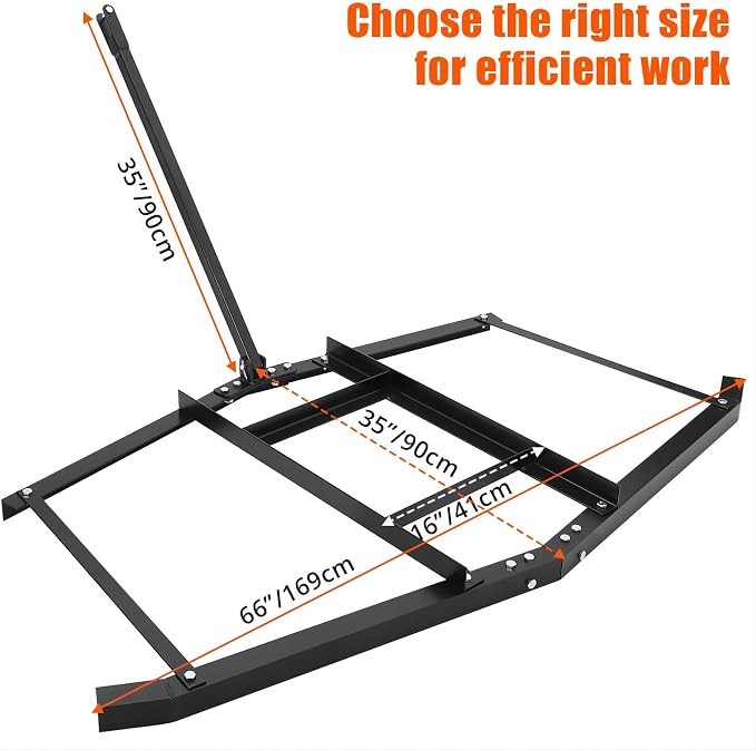 66”Wide Drag Harrow, Steel Driveway Drag with Pin Hitch, Tow Behind Landscape Leveling Rake 50lbs Max Heavy-Duty Lawn Leveling Tools for Tractor, Truck, Mower, ATV, Utv