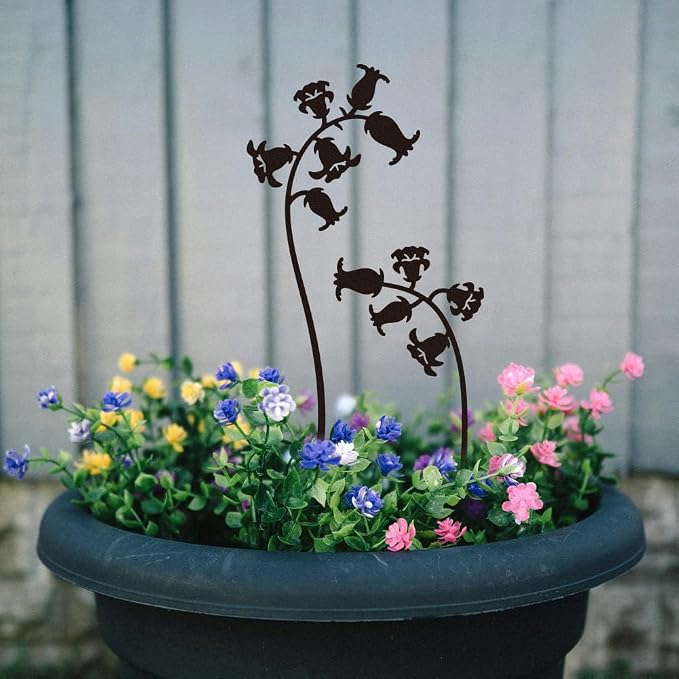WADORN 2Pcs Bellflower Metal Decorative Garden Stakes, Black Bellflowers Silhouette Outdoor Statues Rustic Garden Ornament Gifts Yard Art Decoration Stake for Outdoor Backyard Lawn Walkways Flowerpot