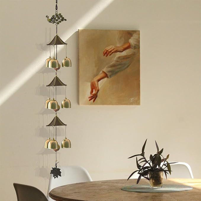 Auspicious Peacock with Energy Bead Wind Chimes Represents Lucky&Happy Life Copper Alloy 3 Layers+9 Bells for Outdoor Decorations Garden Yard Trees Or As A Good Gift