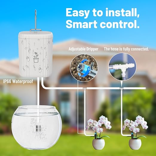 Smart Auto Drip Irrigation Kit for Indoor/Outdoor, GreenVation Automatic Plant Watering Devices for Potted Plants, 2.4GHz WiFi Sprinkler Timer Self Watering System for Garden