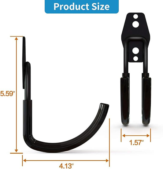 GeeWatom Garage Storage Utility Hooks,Garage Garden Tool Organizer,Steel Wall Mount Hooks, Large Garden U Hooks (2 Pack) (Type-2-Black)
