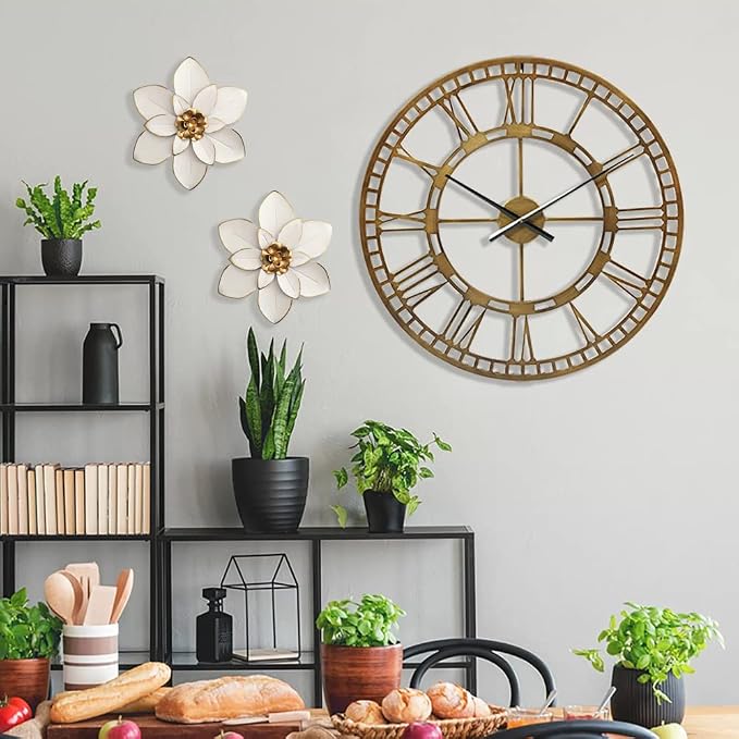 Metal Flower Wall Art Decor, 10“ Rustic Modern Floral Sculpture, Distressed Iron Wall Hanging Home Decoration Accent Artworks for Indoor Kitchen Bedroom Living Room Office Outdoor Garden Patio | Distressed Iron Wall Hanging Home Decoration Accent Artwo...