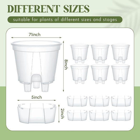 Wonderjune Self Watering Pots for Indoor Plants with Deep Reservoir and High Drainage Holes for Outdoor Plants and Flowers, Bare Root Planter(7.09'',Clear,6 Pcs)