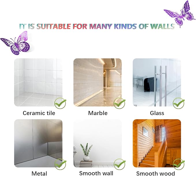 SAOROPEB 3D Butterfly Wall Decor - 48 Pcs, 4 Styles, 3 Sizes - Purple Butterfly Decorations for Birthday Parties, Removable Stickers