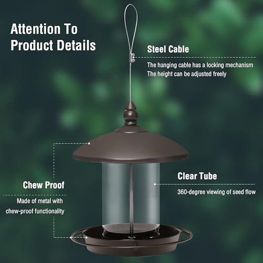Youvip Metal Roof Bird Feeder - Chew Proof for Outdoor Hanging Wild Bird Seeds. Bronze