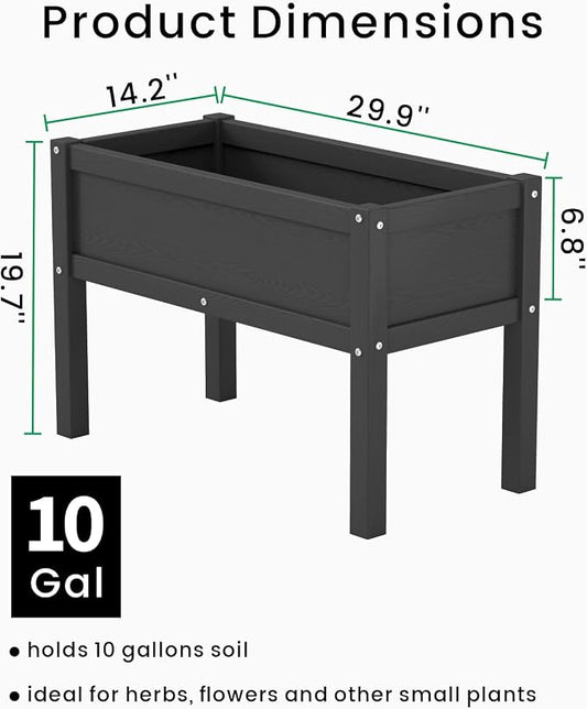 Small HDPE Raised Garden Bed, Elevated Planter Box with Legs, Outdoor All-Weather Planter Raised Beds for Seeds, Herbs, Flowers, Vegetables (Black)