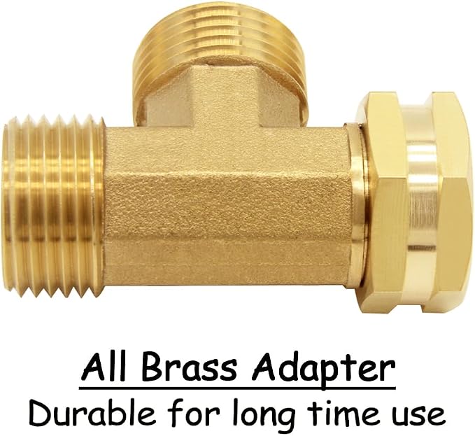 Uenede 2PCS Brass 3/4 Inch GHT Swivel Tee Pipe Fitting 3/4" GHT Male x Male x Female for Garden Hose Threaded Tube Pipe Fittings